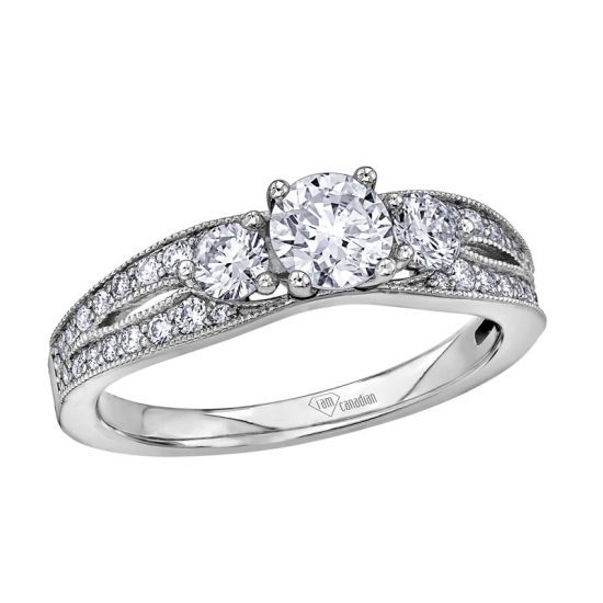 AM338 SPLIT SHANK TRI STONE ENGAGEMENT RING