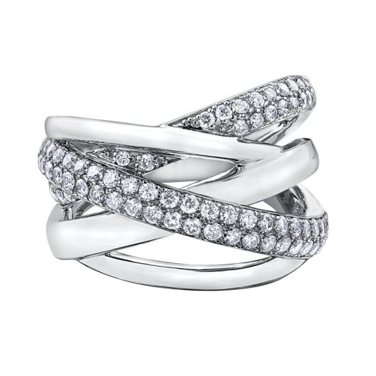 DD2971 LADIES WIDE BAND CROSS OVER DIAMOND RING