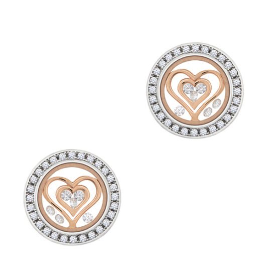 DOUBLE HEART Stud Earrings Frame with Stones