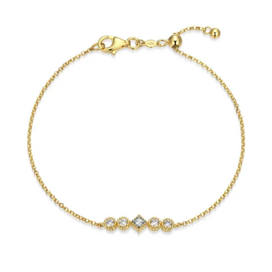 BB0301Y - Round & Diamond Beaded Halo Bolo Bracelet